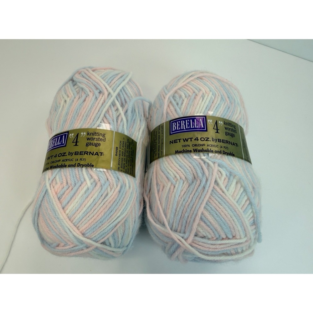 Bernat Berella 4 Knitting Worsted 100% Orlon Acrylic Baby Ombré Pink Blue Lot 2